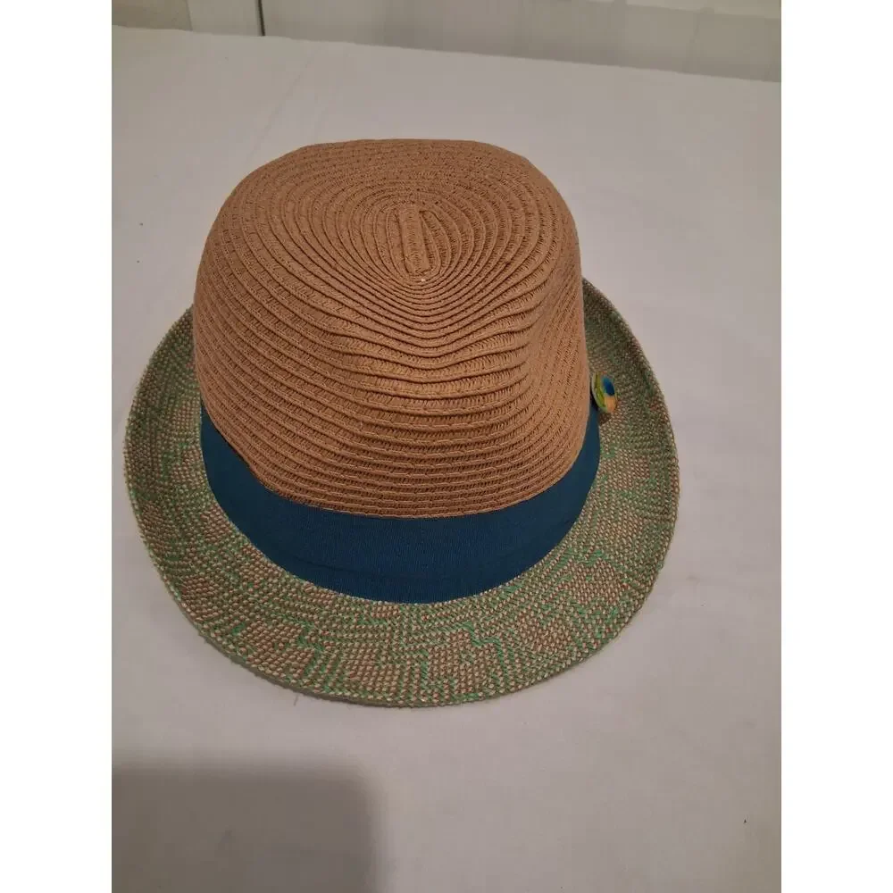 Target Women's Straw Fedora Trilby Hat Brown Green Woven Short Brim Ribbon Band